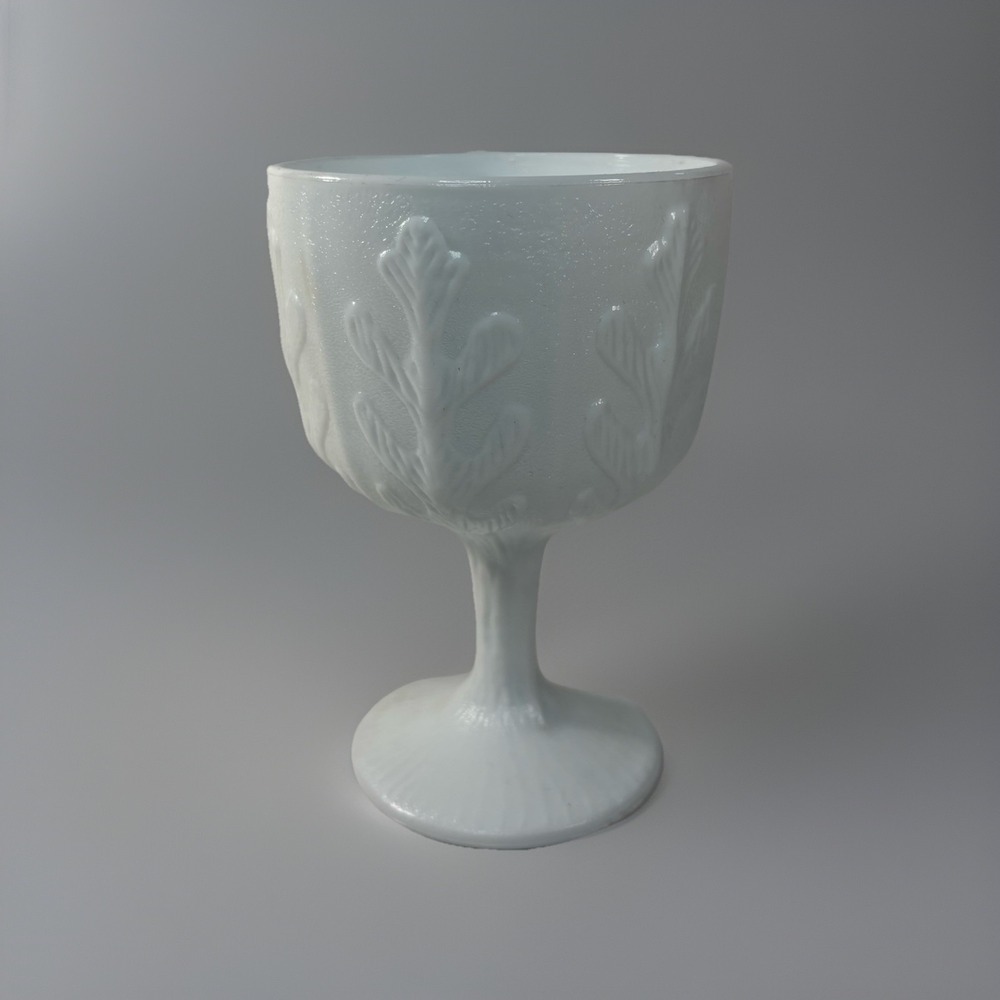 Vintage 1975 FTD White Milk Glass Oak Leaf Pedestal Planter Compote Candy Dish